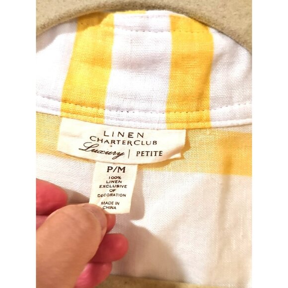 Charter Club Luxury Women Blouse Size Med Yellow White Stripes 100% Linen V Neck - Picture 10 of 10